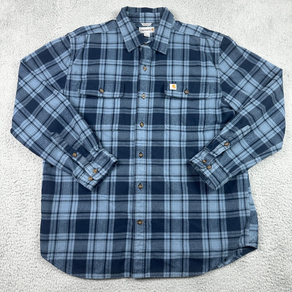 Carhartt Original Fit‎ Flannel Shirt Mens Large Blue Plaid Long Sleeve Cotton